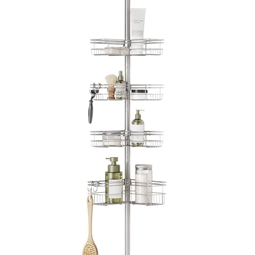 Zenna Home Adjustable Corner Shower Caddy, 60-97 Inch, Rust-Resistant Storage Basket System