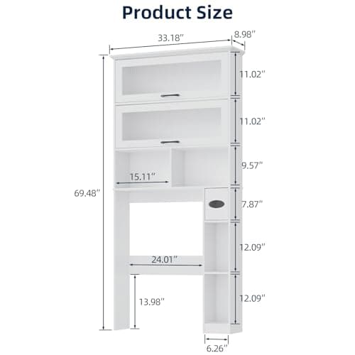 Bathroom Storage Cabinet with Transparent Door and Multiple Shelves, Freestanding Toilet Paper Organizer, White