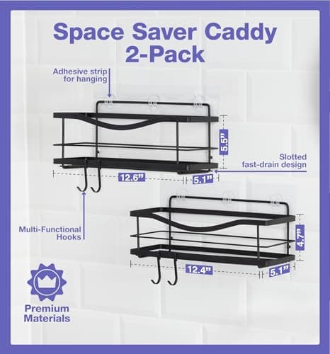 KINCMAX Premium Rustproof Stainless Steel Shower Caddy, Matte Black