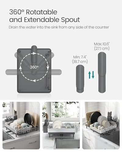 Large Expandable Stainless Steel Dish Drying Rack for Kitchen Counter by SONGMICS