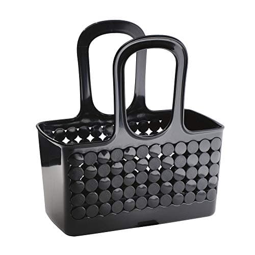 IDesign Black Divided Shower Caddy Tote for Dorm Room and Communal Bathrooms