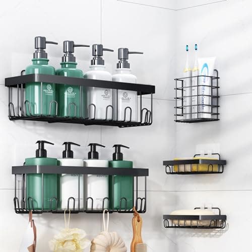 Black Rustproof Shower Caddy Organizer with Hooks for Bathroom & Kitchen