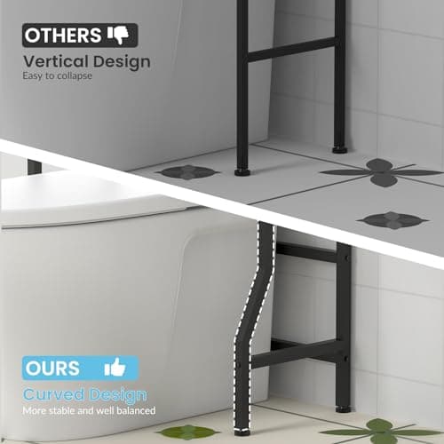 Black 3-Tier Metal Toilet Shelf Organizer with Hooks - Space Saver