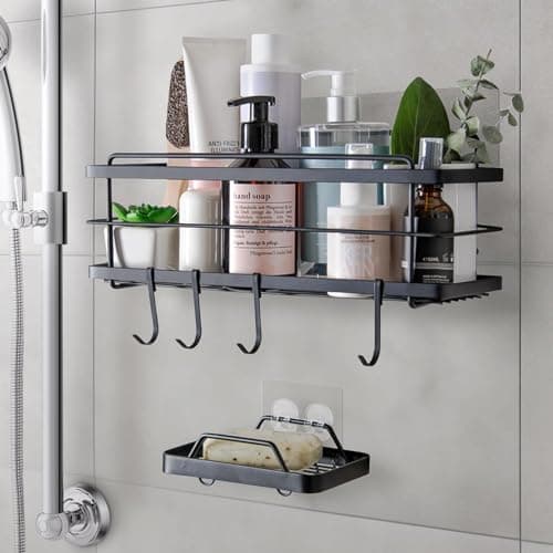 KINCMAX Premium Shower Caddy - Rustproof Stainless Steel Organizer with 4 Hooks
