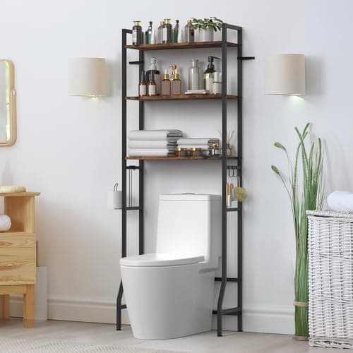 Black 3-Tier Metal Toilet Shelf Organizer with Hooks - Space Saver