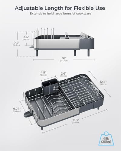 Expandable Dish Drying Rack for Kitchen Counter, Stainless Steel with Extendable Spout