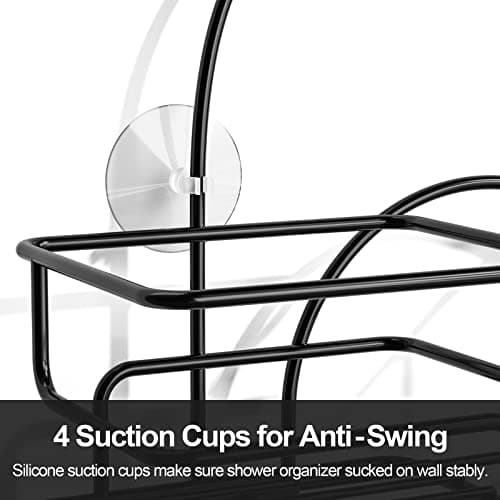 SRIWATANA Black Hanging Shower Caddy with Hooks for Razors