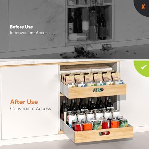 POKIPO Pull Out Drawer for Cabinet, Metal Slide Out Shelf with Adhesive Nano Film, 1 PCS Multi-Purpose Organizer for Kitchen, Pantry and Office