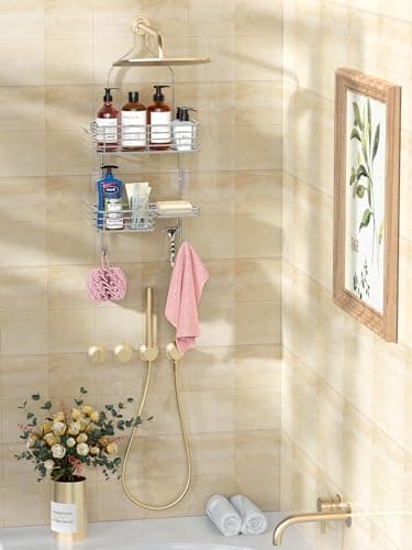 SMARTAKE Rustproof Shower Head Caddy, SUS201 Stainless Steel Over the Shower Organizer, Silver