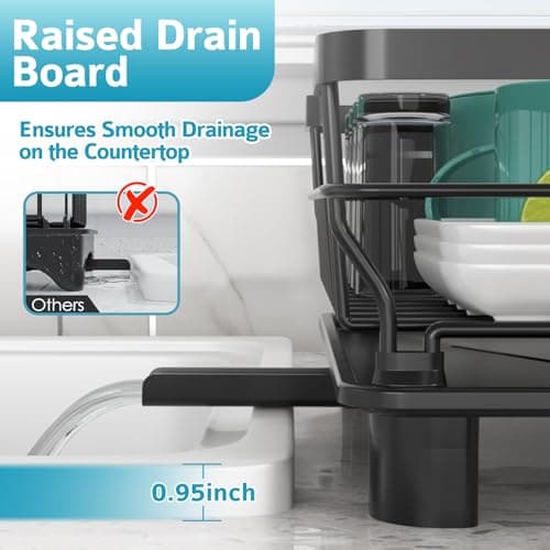 Space Saving Dish Drying Rack for Kitchen Counter - Rustproof with Drainboard and Utensil Holder