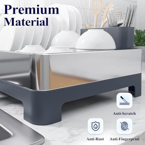 Space-Saving Stainless Steel Dish Drying Rack for Kitchen Counter