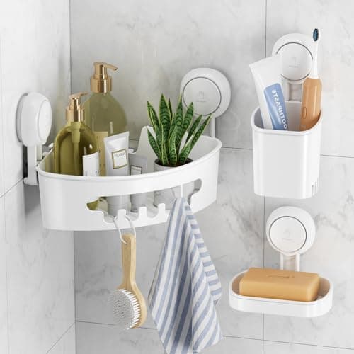 Leverloc Shower Caddy Suction Cup, Max 22lbs Holding Power, Bath Organizer, White