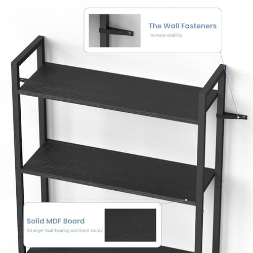 Black 3-Tier Metal Toilet Shelf Organizer with Hooks - Space Saver