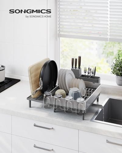 Large Expandable Stainless Steel Dish Drying Rack for Kitchen Counter by SONGMICS