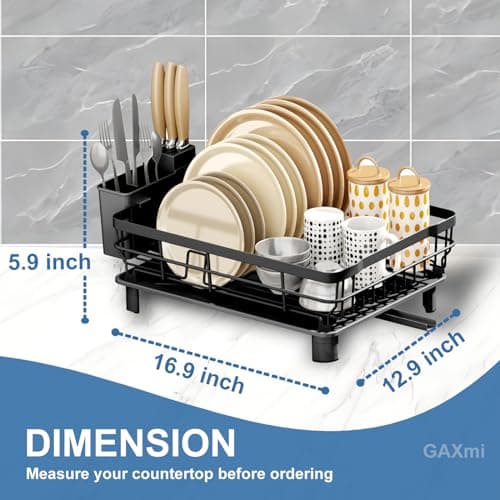 Over-the-Sink Dish Drying Rack for Kitchen with Utensil Holder - Black