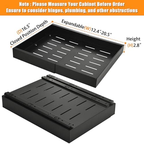 Expandable Pull Out Cabinet Organizer for Kitchen and Pantry, Black