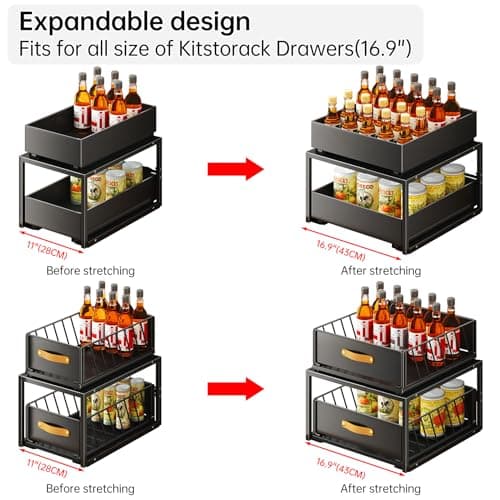 2 Tier Drawer Rack for 16.9 Deep Cabinet Orgainzer (Black)
