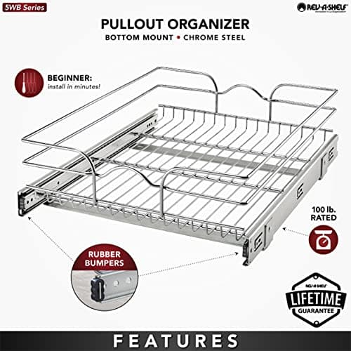 Kitchen Cabinet Pull Out Shelf and Drawer Organizer Basket, 18 x 22 In, Multiple Sizes