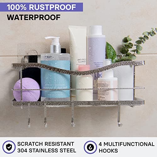 KINCMAX Premium Shower Caddy - Rustproof Stainless Steel Organizer with 4 Hooks