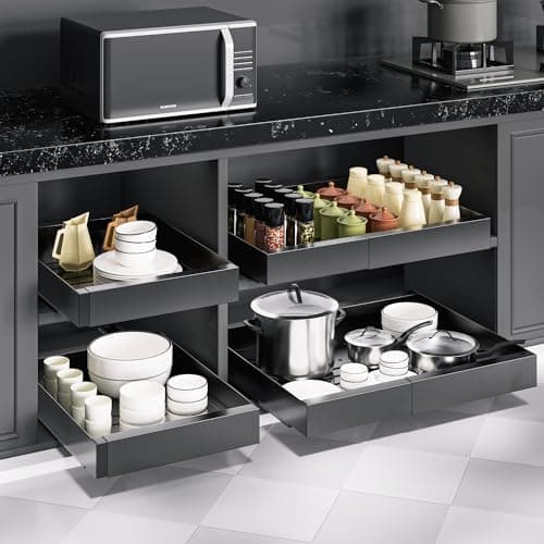 Expandable Pull Out Cabinet Organizer for Pots, Pans, and Kitchen Storage - Black