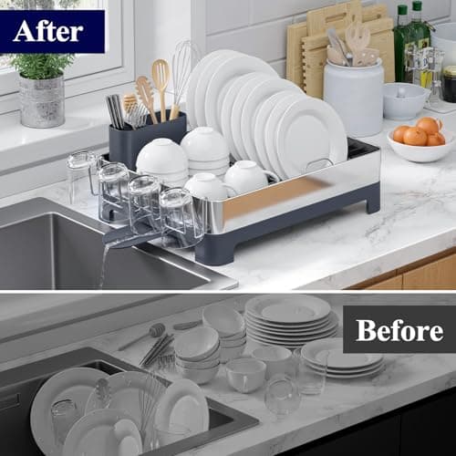 Space-Saving Stainless Steel Dish Drying Rack for Kitchen Counter