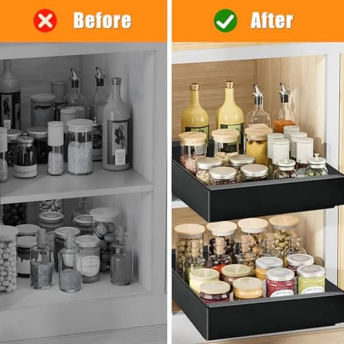 Expandable Pull Out Cabinet Organizer for Kitchen and Pantry, Black
