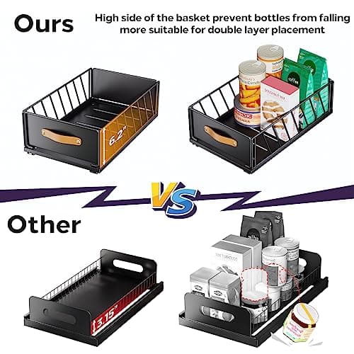 Nano Film Adhesive Cabinet Organizer with Sliding Basket for Kitchen and Bathroom