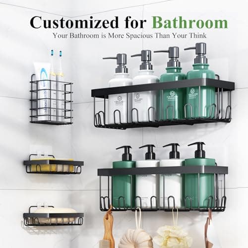 Black Rustproof Shower Caddy Organizer with Hooks for Bathroom & Kitchen