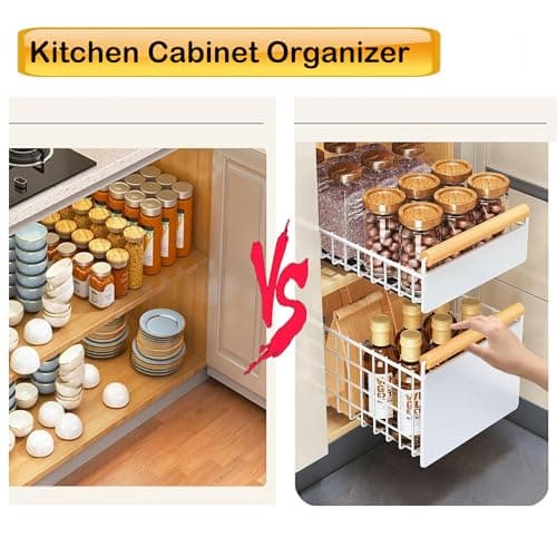 Heavy Duty Pull Out Cabinet Organizer with Nano Film for Kitchen and Pantry Storage.