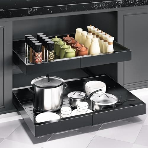 Expandable Pull Out Cabinet Organizer for Pots, Pans, and Kitchen Storage - Black