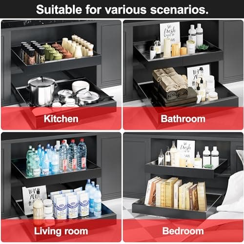Expandable Pull Out Cabinet Organizer for Pots, Pans, and Kitchen Storage - Black