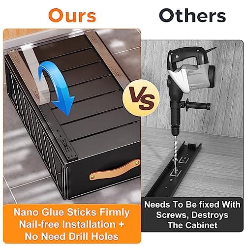 Nano Film Adhesive Cabinet Organizer with Sliding Basket for Kitchen and Bathroom