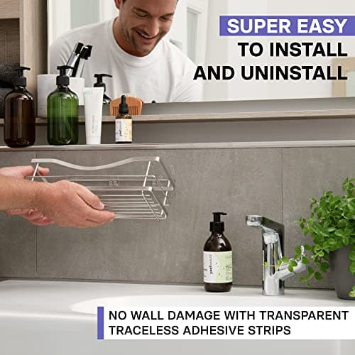 KINCMAX Premium Shower Caddy - Rustproof Stainless Steel Organizer with 4 Hooks