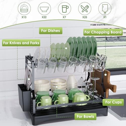 2-Tier Dish Drying Rack with Large Capacity for Kitchen Counter