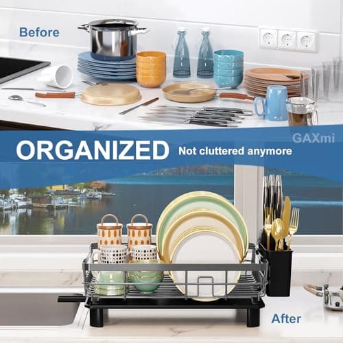 Over-the-Sink Dish Drying Rack for Kitchen with Utensil Holder - Black