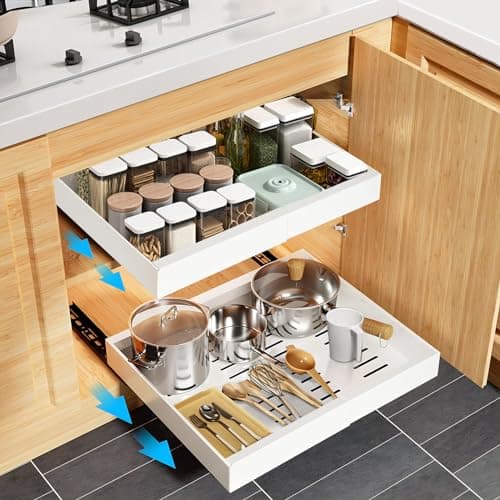 Expandable Pull Out Cabinet Organizer for Kitchen and Pantry, Black