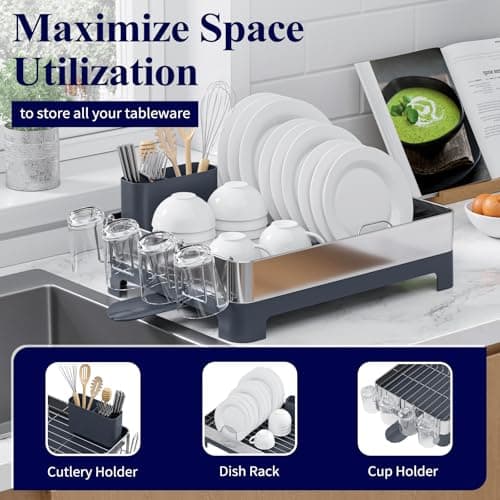 Space-Saving Stainless Steel Dish Drying Rack for Kitchen Counter