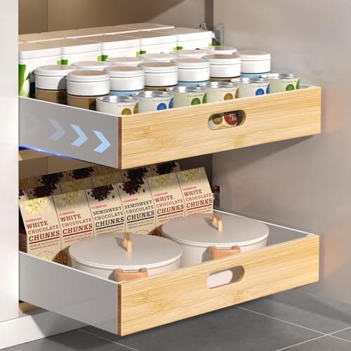 POKIPO Pull Out Drawer for Cabinet, Metal Slide Out Shelf with Adhesive Nano Film, 1 PCS Multi-Purpose Organizer for Kitchen, Pantry and Office