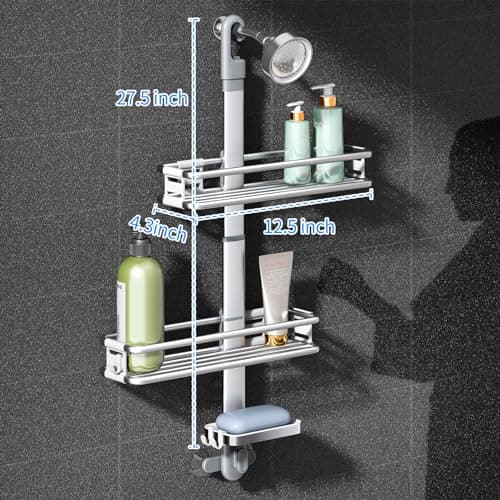 3 Tier Aluminum Shower Caddy Organizer with Soap and Razor Holder, Silver