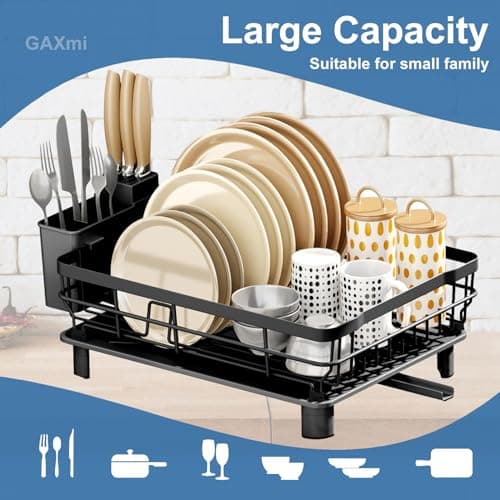 Over-the-Sink Dish Drying Rack for Kitchen with Utensil Holder - Black