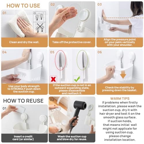 Leverloc Shower Caddy Suction Cup, Max 22lbs Holding Power, Bath Organizer, White