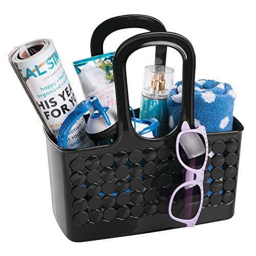 IDesign Black Divided Shower Caddy Tote for Dorm Room and Communal Bathrooms