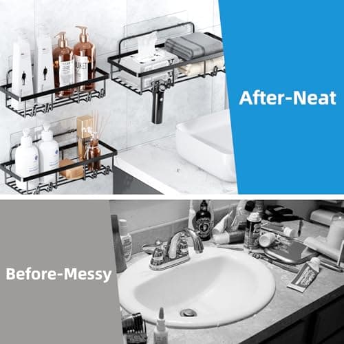 No Drilling Adhesive Shower Caddy - 5 Pack Shelf with Hooks and Large Capacity Organizer