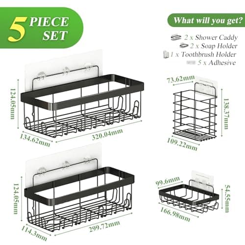 Black Rustproof Shower Caddy Organizer with Hooks for Bathroom & Kitchen