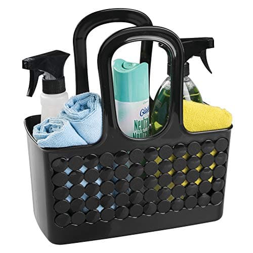 IDesign Black Divided Shower Caddy Tote for Dorm Room and Communal Bathrooms