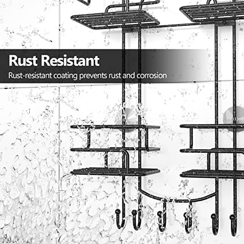 SRIWATANA Black Hanging Shower Caddy with Hooks for Razors