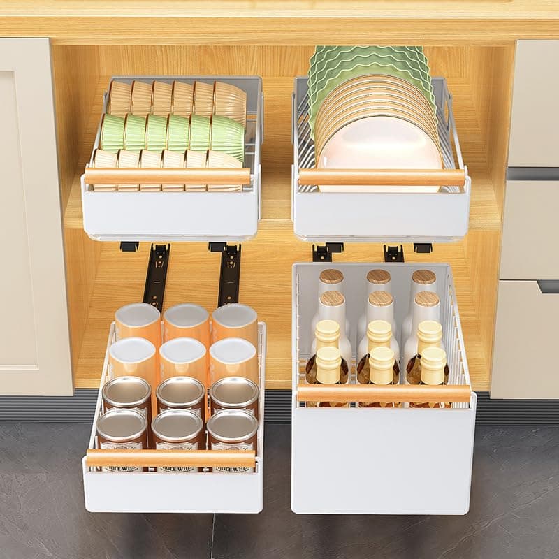Heavy Duty Pull Out Cabinet Organizer with Nano Film for Kitchen and Pantry Storage.