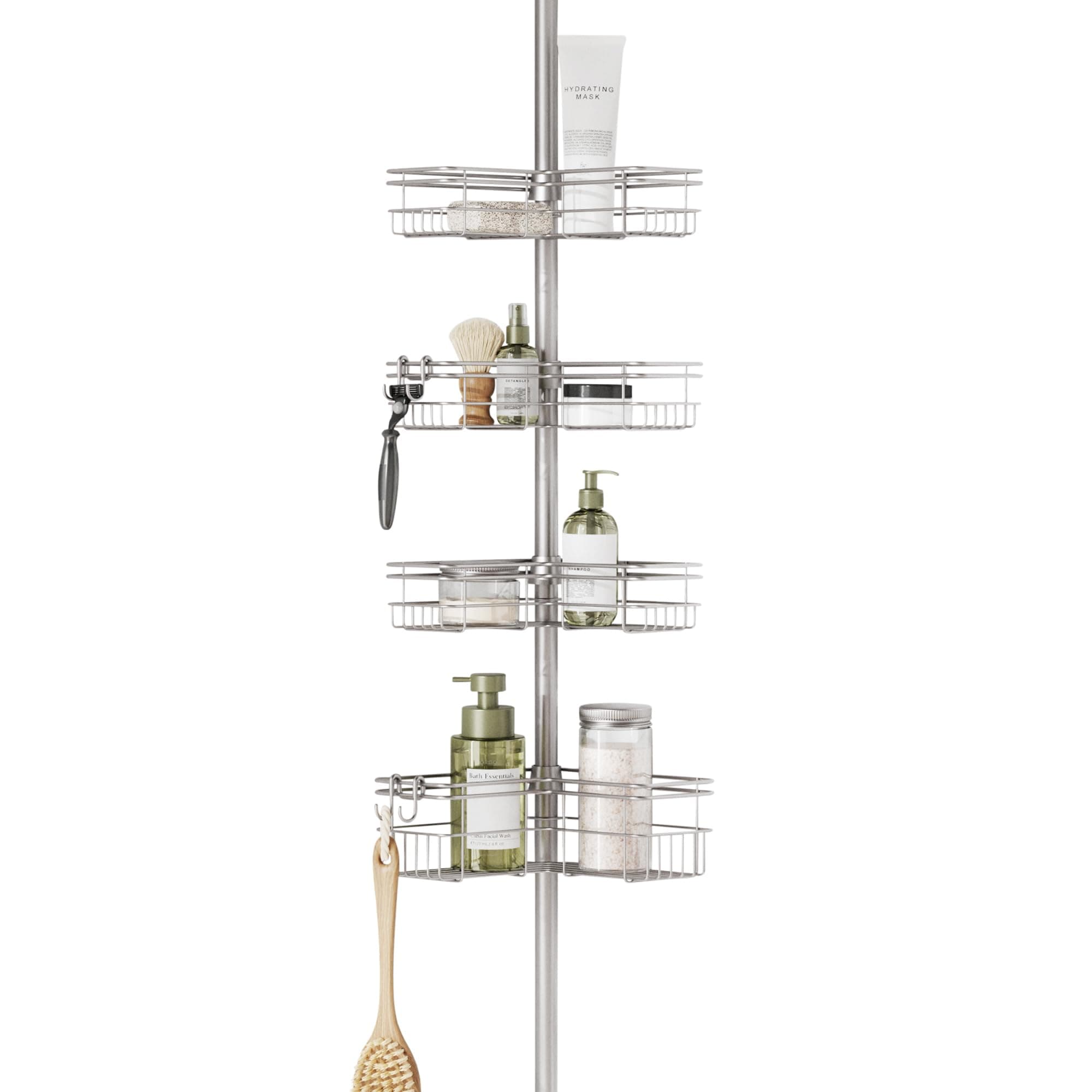 Zenna Home Adjustable Corner Shower Caddy, 60-97 Inch, Rust-Resistant Storage Basket System