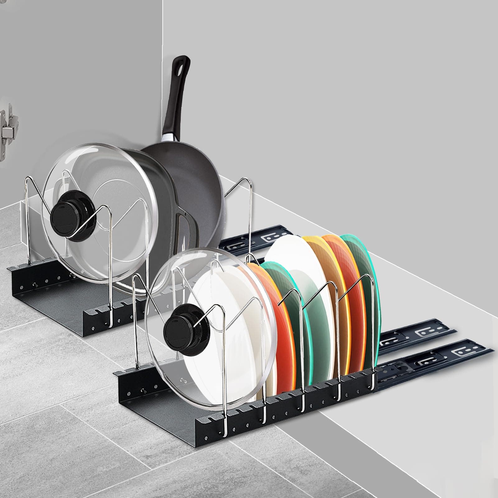 Under Cabinet Pull Out Pots and Pans Organizer (2 Pack)