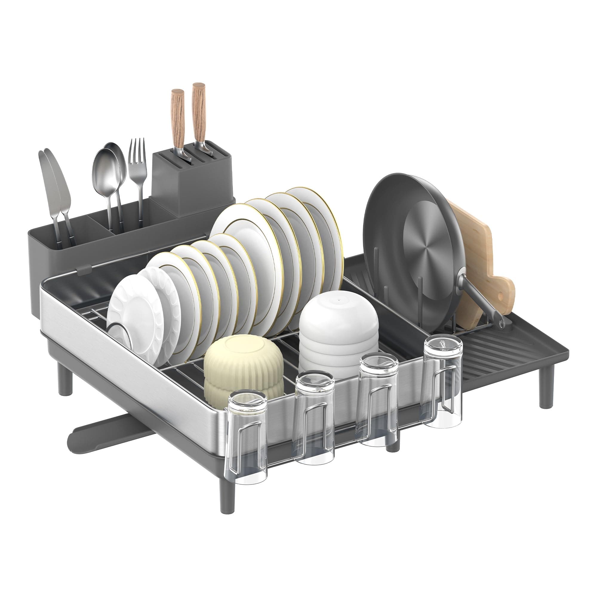 Large Expandable Stainless Steel Dish Drying Rack for Kitchen Counter by SONGMICS